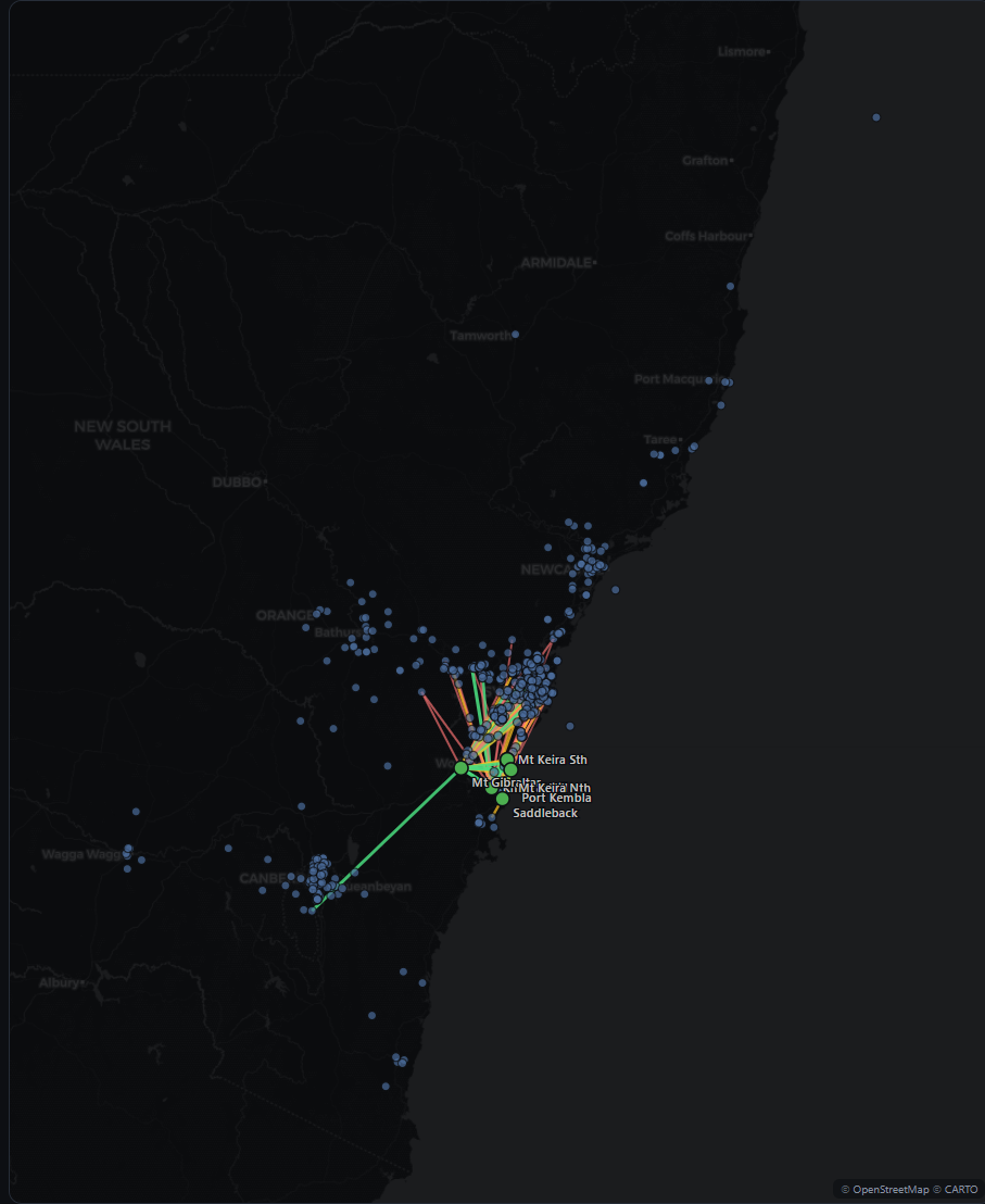Map of every node the fleet has heard across NSW